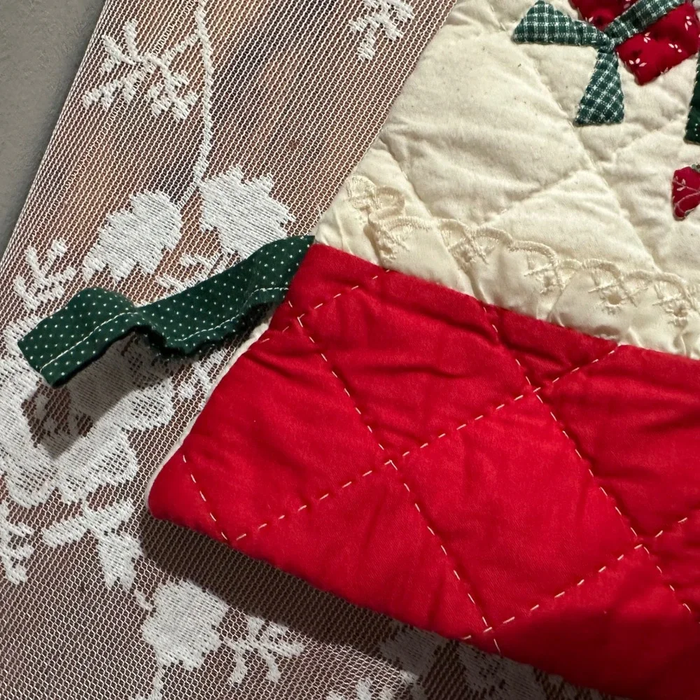 Vintage Handmade‎ Quilted Christmas Stocking Festive Presents Design Cottagecore